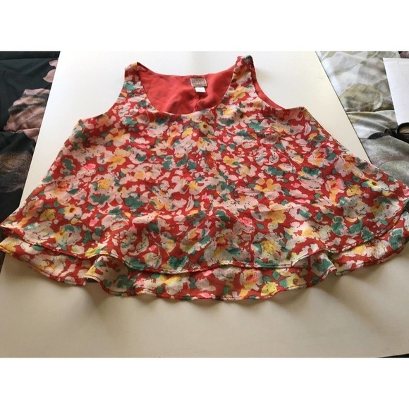 Canyon River Blues Red Floral Ruffled Tank Sz S - Picture 7 of 7